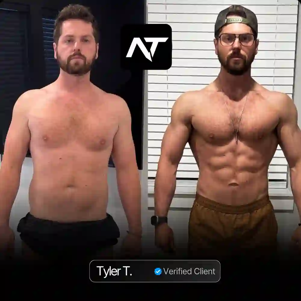 Tyler T. client transformation before and after Nicholas Trigili performance coaching, hormone optimization and biohacking protocols